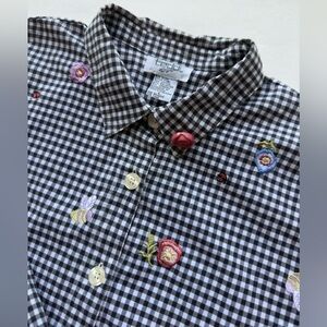 TEDDI Button Up Shirt Gingham Embroidered Floral Cottage Boho Woman’s Size L